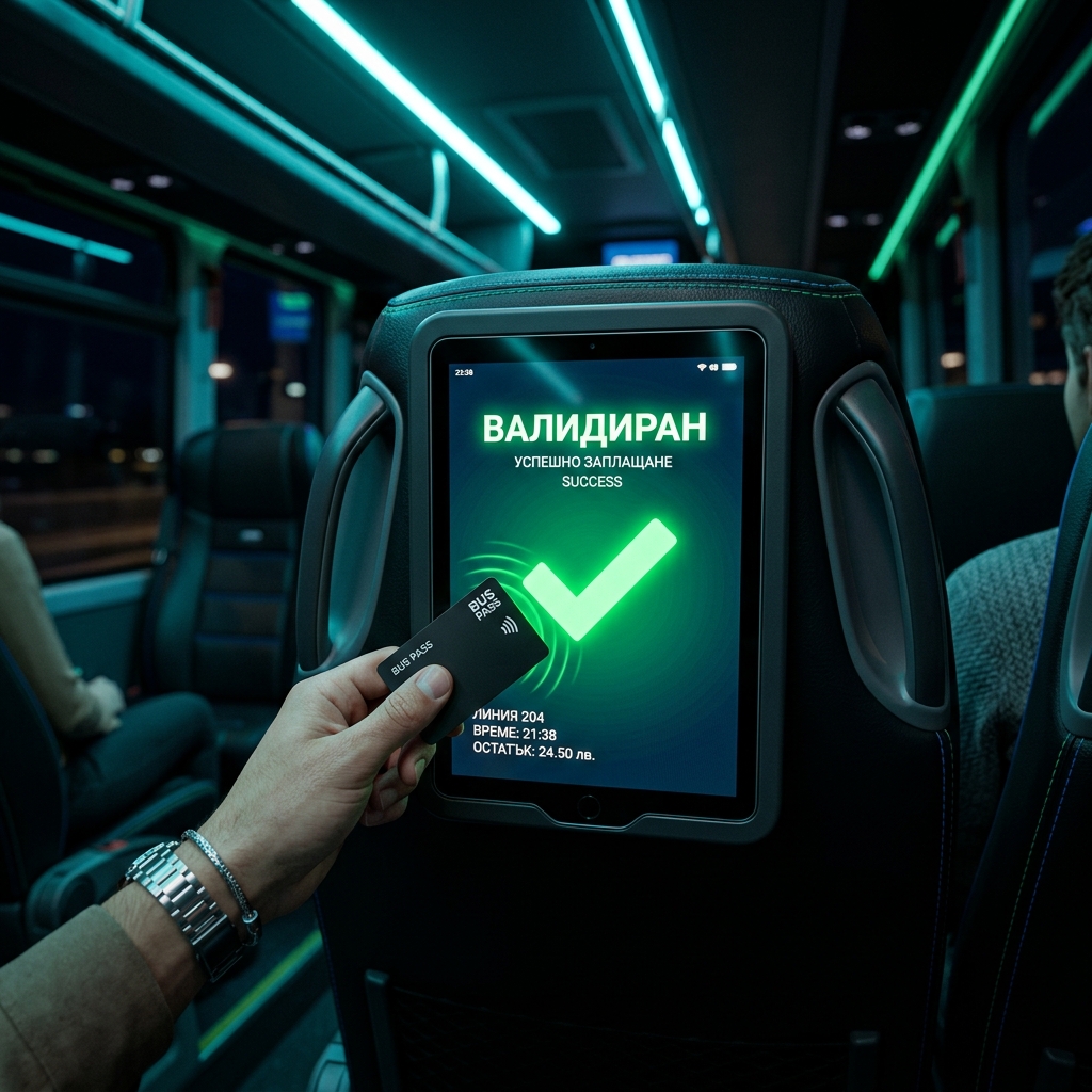 NFC Валидация на билети - Успешна проверка на автобусна карта с TransitFlow